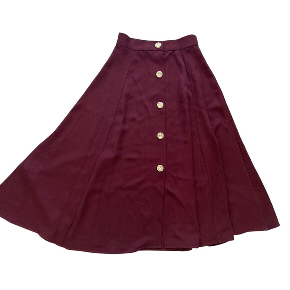 Uterqüe Burgundy A-Line Midi Skirt Gold Buttons High Waist Sz M 28 Vintage Style - Picture 1 of 9